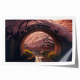 Extra large rolled print of Japanese scenery with floral elements in muted earth tones.