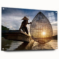 Large abstract wall art of Asian scenery on acrylic glass, with muted earth tones, ideal for dining room decor.