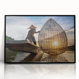 Large abstract wall art of an Asian landscape in Laos, depicted in muted earth tones on a framed acrylic.