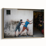 Framed canvas depicting a vintage-style Malaysian landscape in black and gold tones, ideal for bedroom wall art.