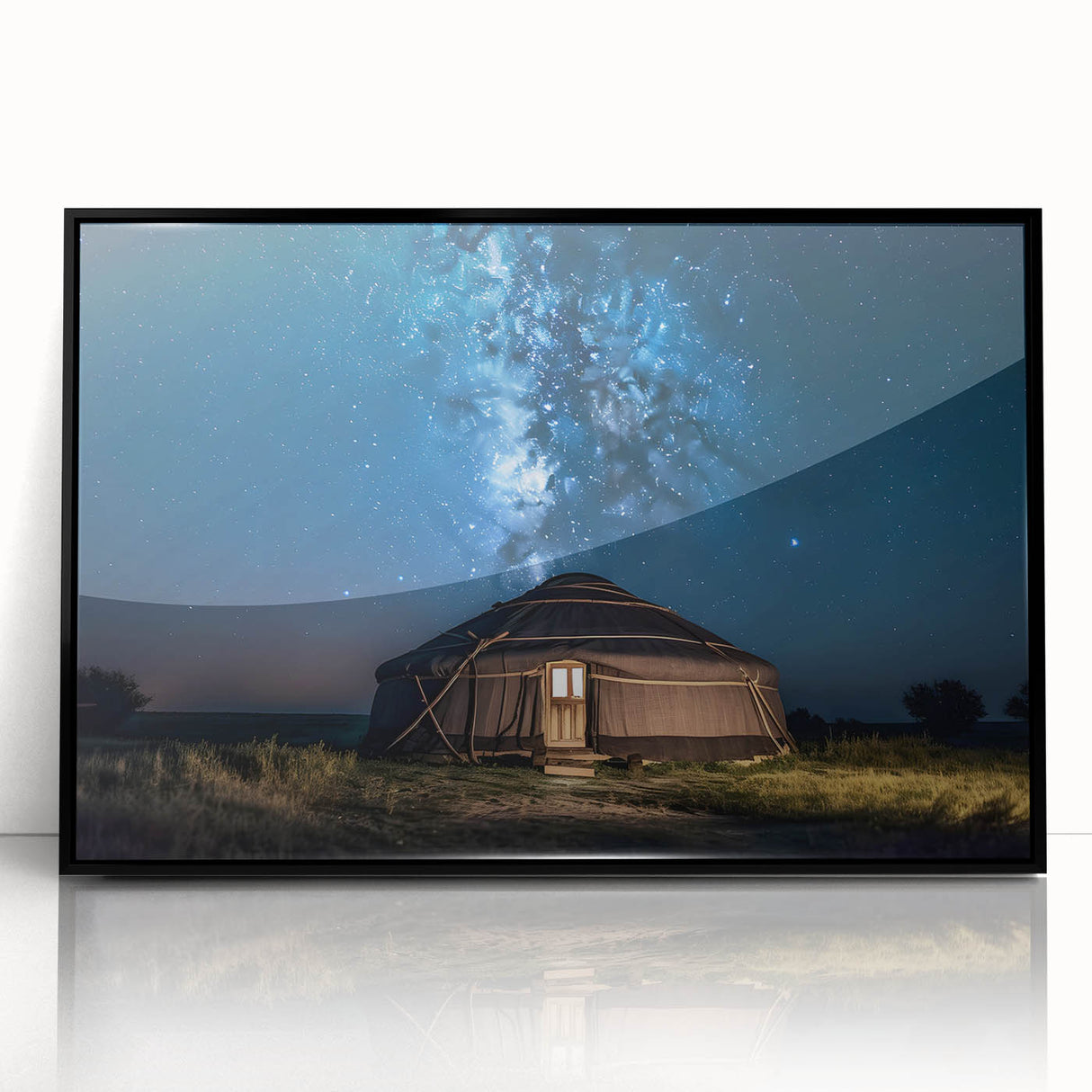 Large abstract wall art depicting a Mongolian landscape in subdued earth tones on a framed acrylic.