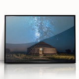Large abstract wall art depicting a Mongolian landscape in subdued earth tones on a framed acrylic.