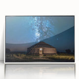 Framed acrylic print of a Mongolian landscape in muted earth tones, ideal for modern art wall decor.