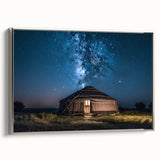 Framed canvas depicting a vintage-style Mongolian landscape with colorful art elements.