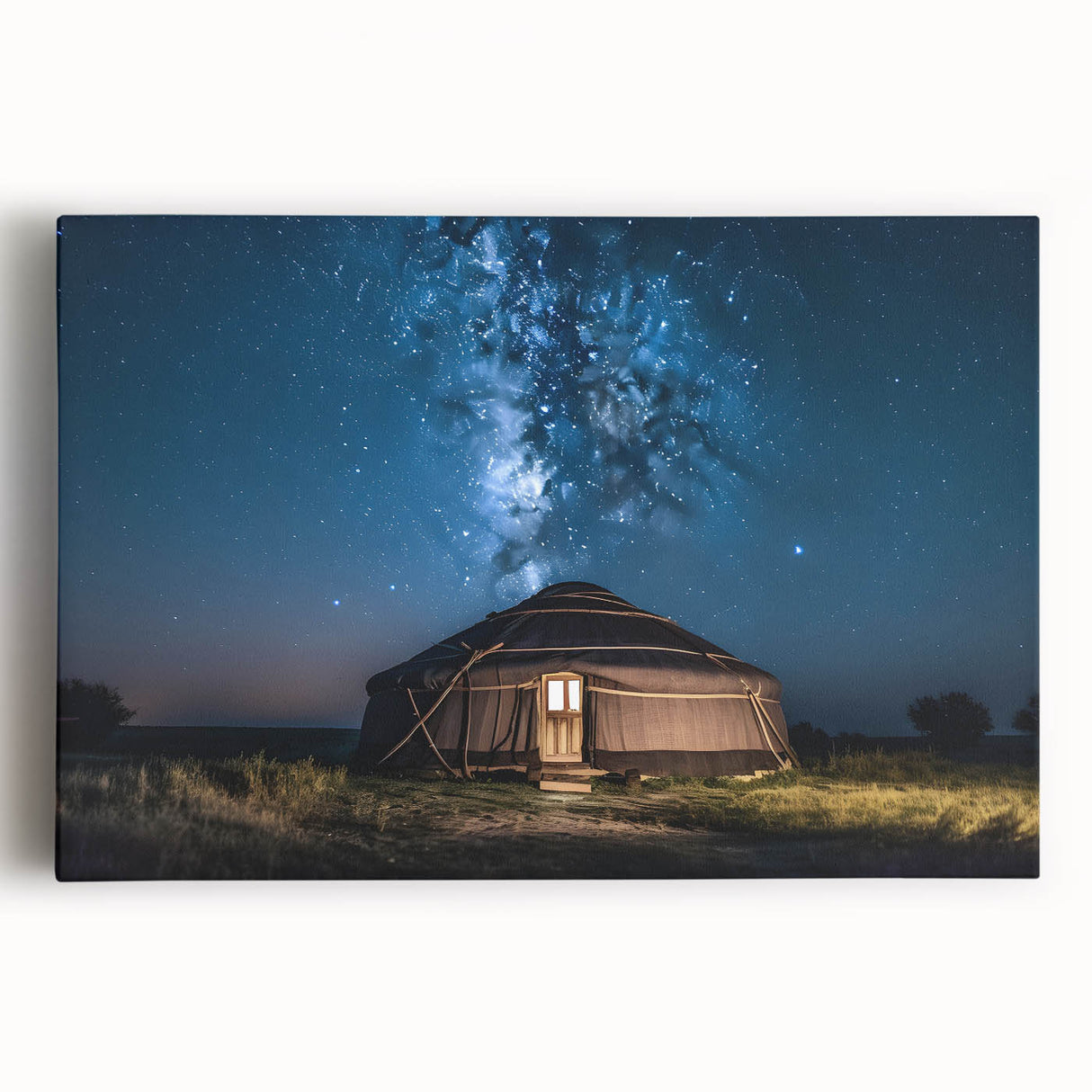 Black and white stretched canvas featuring a vast Mongolian landscape, ideal for kitchen wall art.