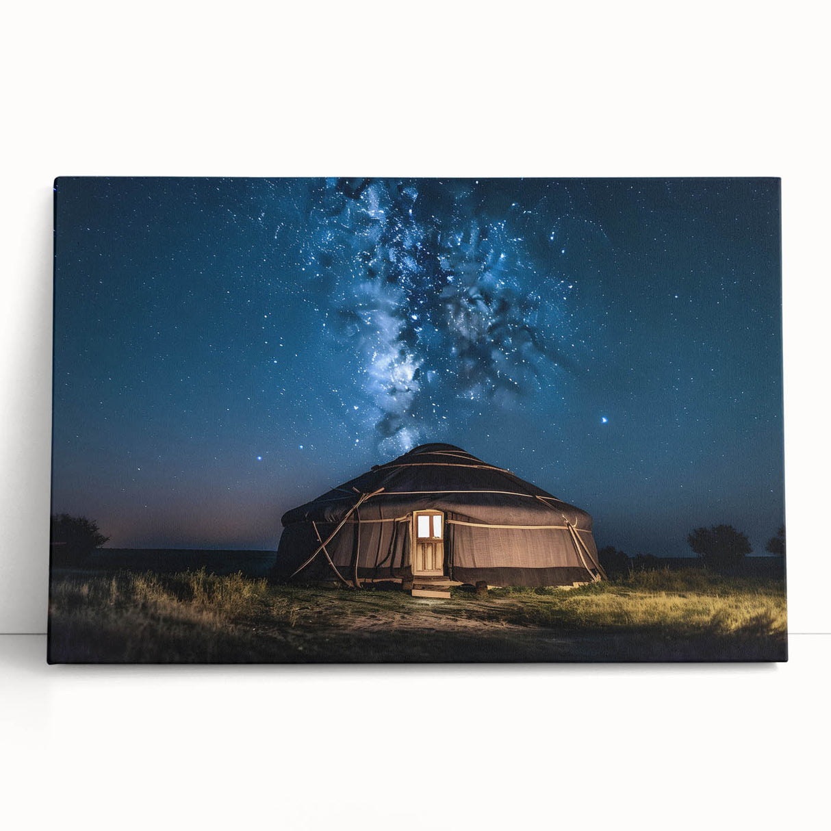 Black and white stretched canvas featuring a panoramic Mongolian landscape, ideal for kitchen wall art or bedroom decor.