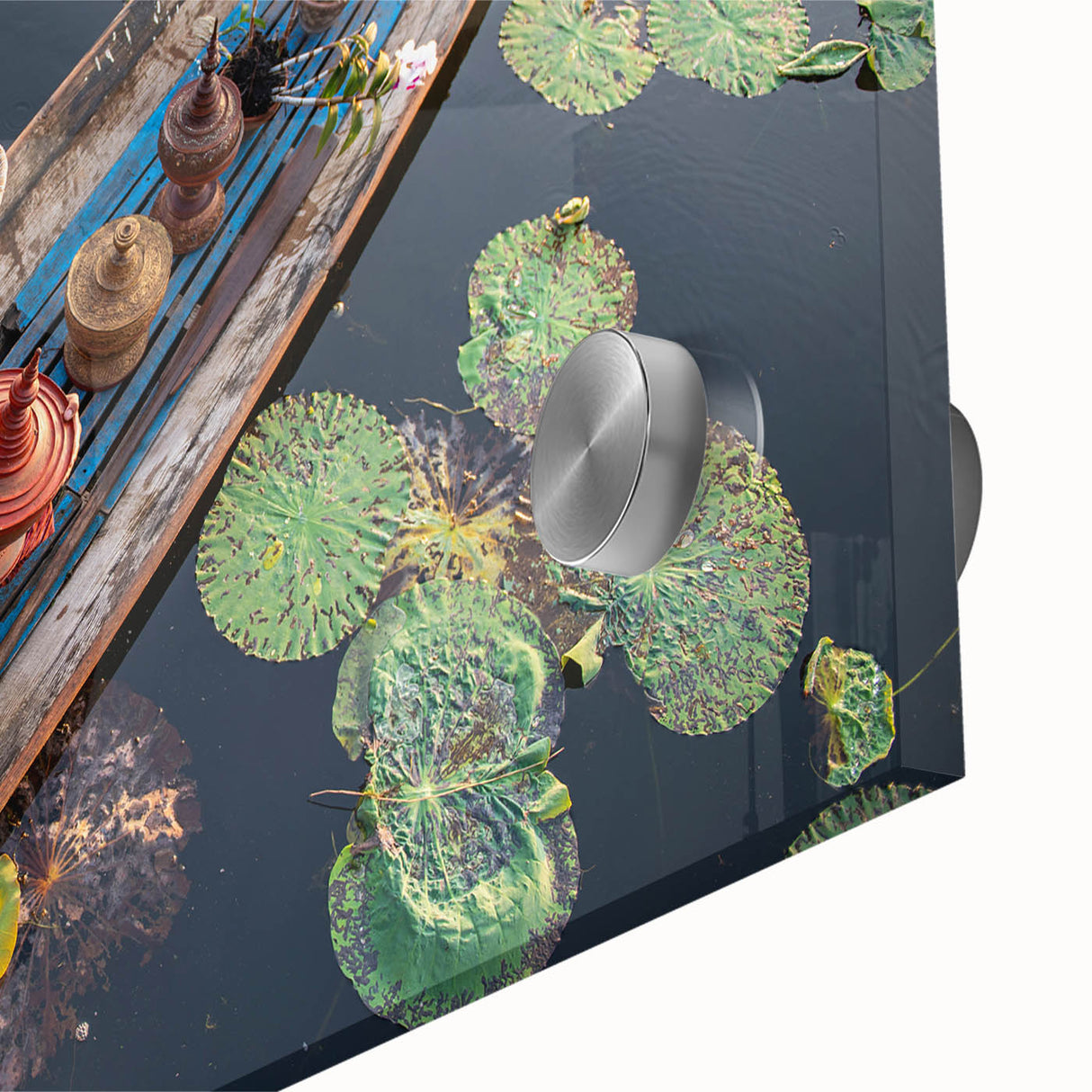 Large abstract wall art depicting a Myanmar scenery in muted earth tones on acrylic glass, suitable for dining room ambiance.