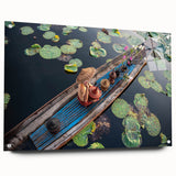 Acrylic print of a large abstract depiction of a Myanmar landscape in earthy tones, ideal for bedroom or dining room decor.