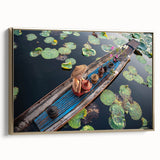 Framed canvas depicting a vintage-style landscape of Myanmar with a golden color palette, suitable as wall art for a bedroom.