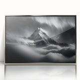 Mid-century modernist art depicting a serene Nepalese landscape in acrylic, framed in silver, ideal for nursery wall art.