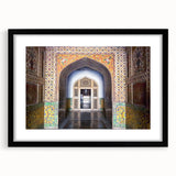 Extra large colorful abstract art print depicting a vibrant, textured scenery of Pakistan, framed in black.