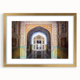 Extra large abstract art print of a textured scenery in Pakistan, muted earth tones, framed with gold mat.