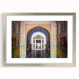Textured abstract art print depicting a serene Pakistani landscape in muted earth tones, framed in silver.