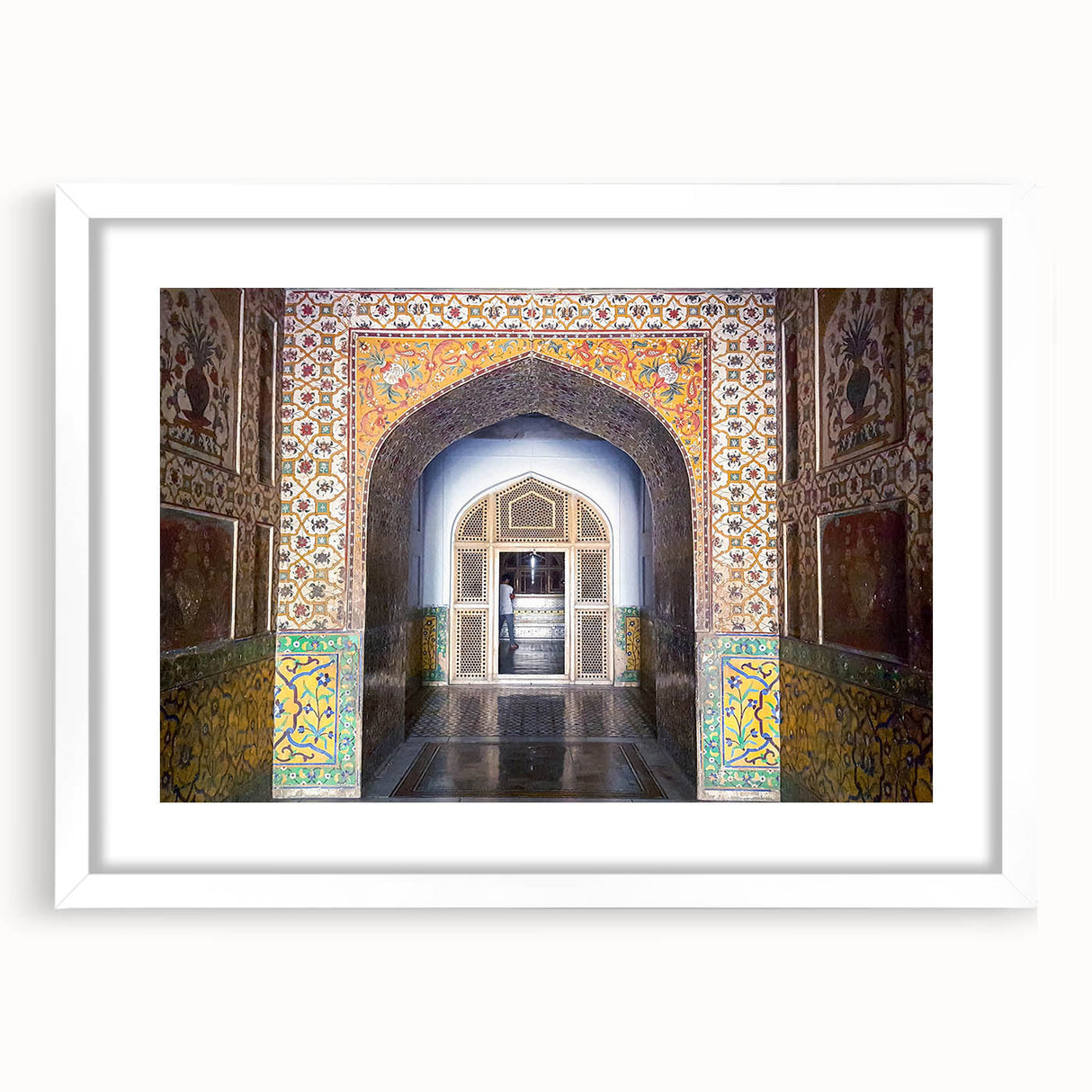 Abstract art print of a Pakistani landscape in muted earth tones on a framed white mat, suitable for dining room decor.