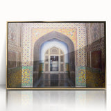 Framed acrylic print of a Pakistani landscape in gold tones, ideal for modern art wall decor.