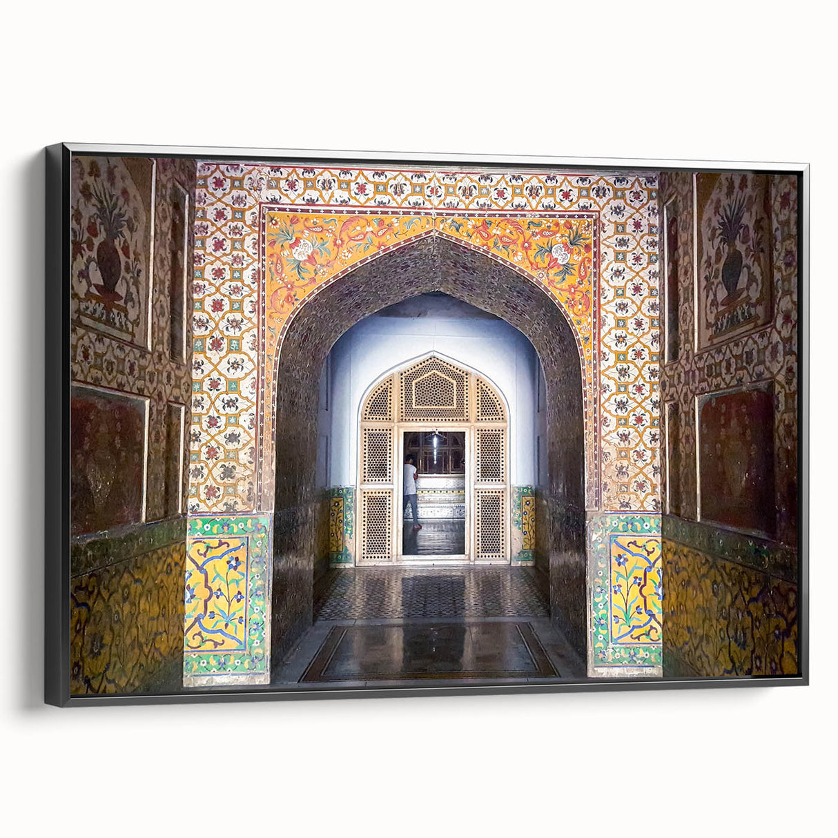 Black and white landscape art painting of a scenic Pakistani view on a framed canvas, ideal for bedroom wall decor.