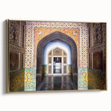 Vintage poster of a Pakistani landscape on framed canvas, featuring a black and gold color scheme, perfect for bedroom decor.