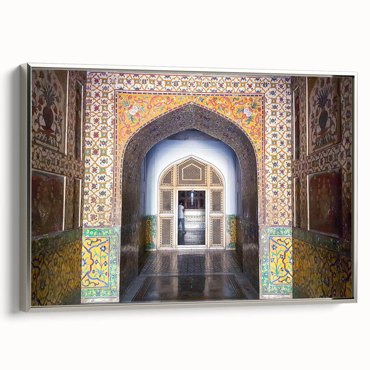 Framed canvas featuring a landscape art painting of a Pakistani scenery in muted earth tones.