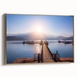 Framed canvas featuring a vintage-style landscape painting of Taiwan with a dominant black and gold color scheme.