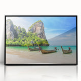 Large abstract wall art depicting a serene Thai landscape in muted greens and blues on a framed acrylic.