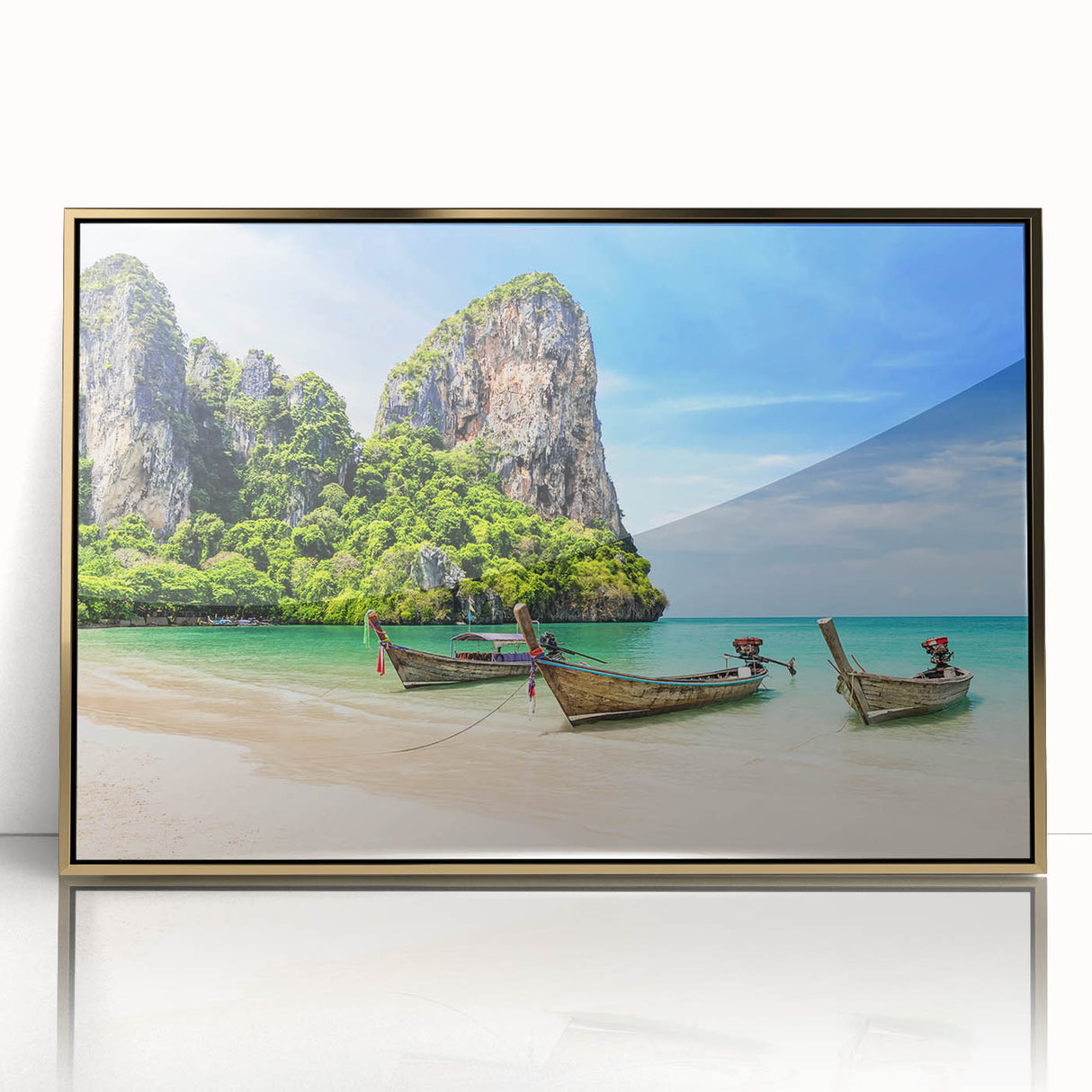 Large acrylic print of a Thai landscape in gold tones, ideal for modern art wall decor.