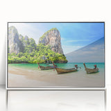 Art deco poster of a serene Thai landscape in pastel shades on a white framed acrylic, suitable for nursery wall art.