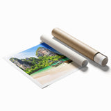 Extra large rolled print depicting a tranquil Thai landscape with lush florals in soft green and blue tones.
