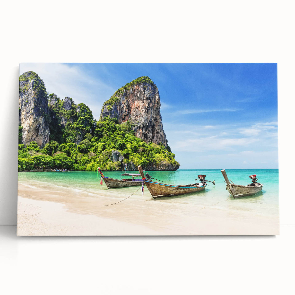 Black and white large art print of a Thai landscape on stretched canvas, ideal for kitchen wall art or bedroom decor.