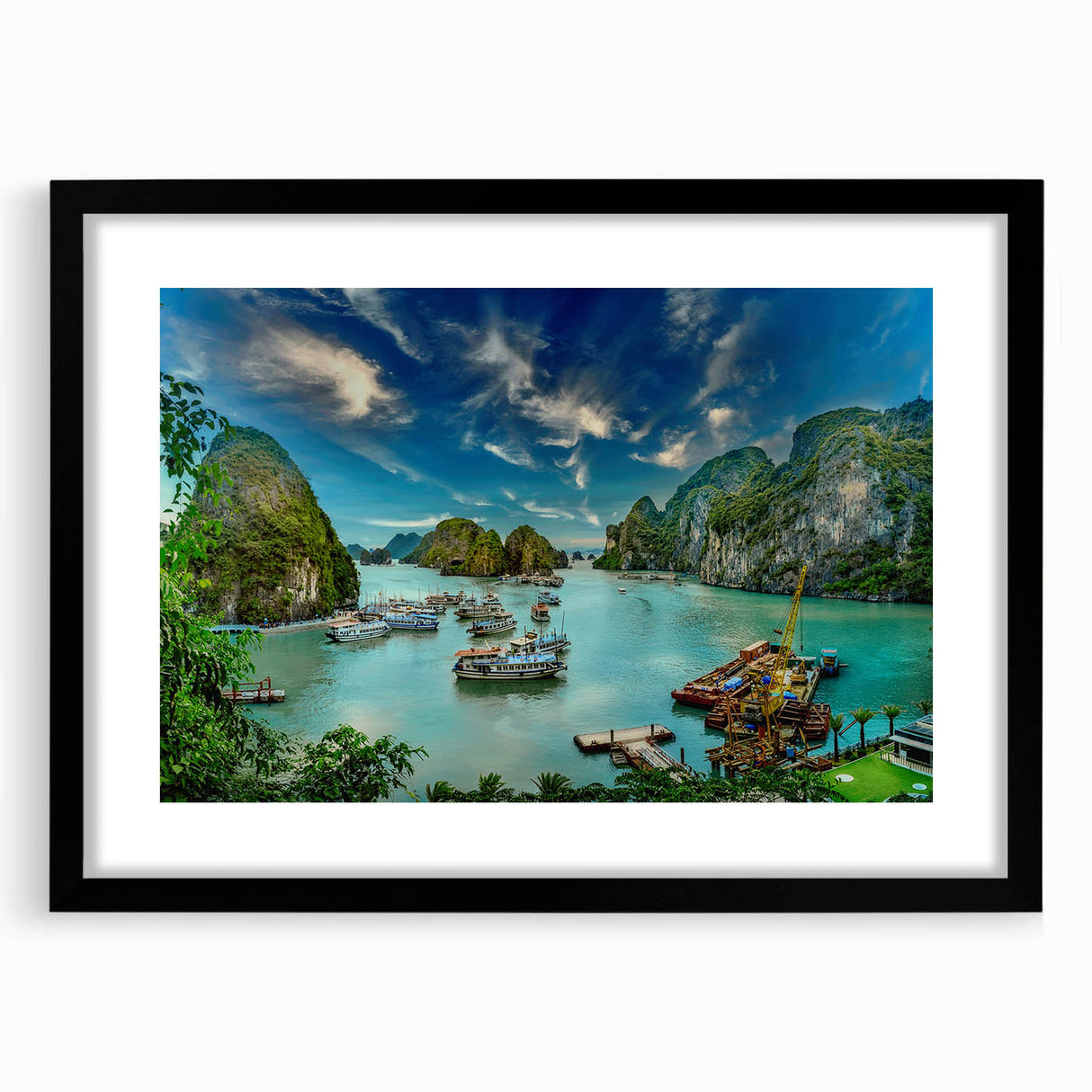 Extra large framed abstract print of a vibrant, colorful Vietnamese landscape on textured canvas.