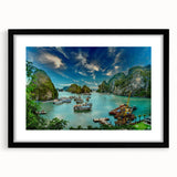 Extra large framed abstract print of a vibrant, colorful Vietnamese landscape on textured canvas.