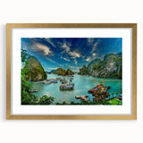 Extra large abstract art print depicting a textured Vietnamese landscape in muted gold tones.