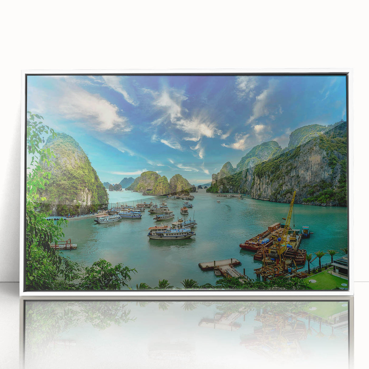 Framed acrylic print of a serene Vietnamese landscape in soft pastel hues.