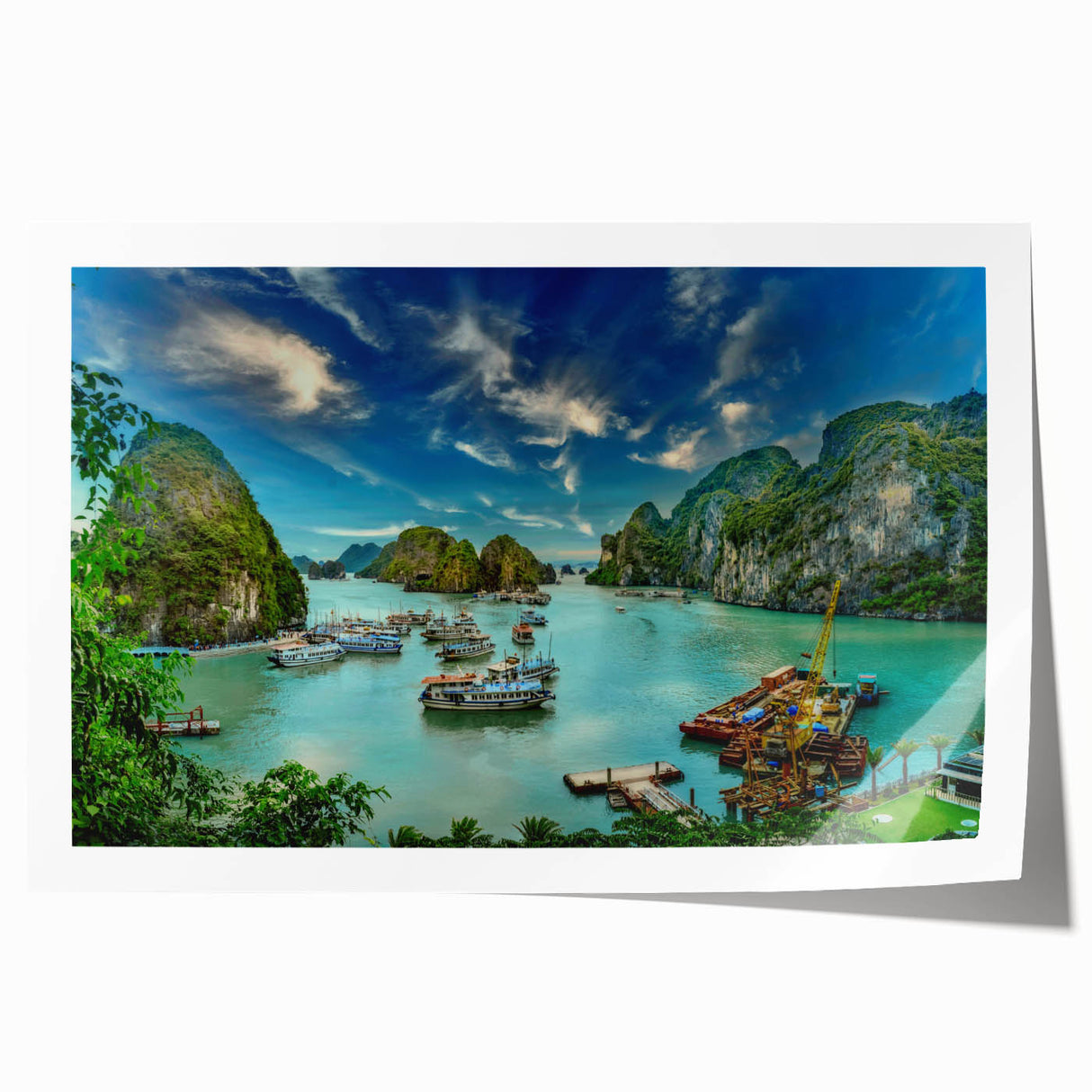 Extra large rolled print of a serene Vietnamese landscape with lush greenery and muted earth tones.