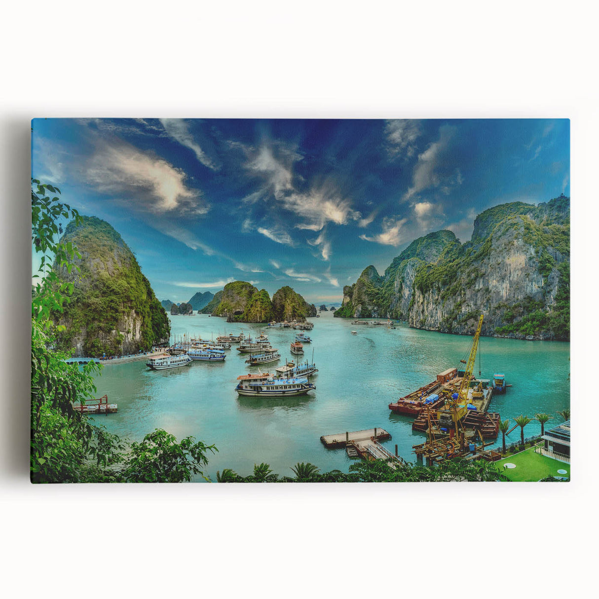 Black and white photograph of a Vietnamese landscape on stretched canvas, ideal for kitchen wall art.