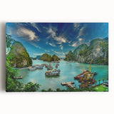Black and white photograph of a Vietnamese landscape on stretched canvas, ideal for kitchen wall art.