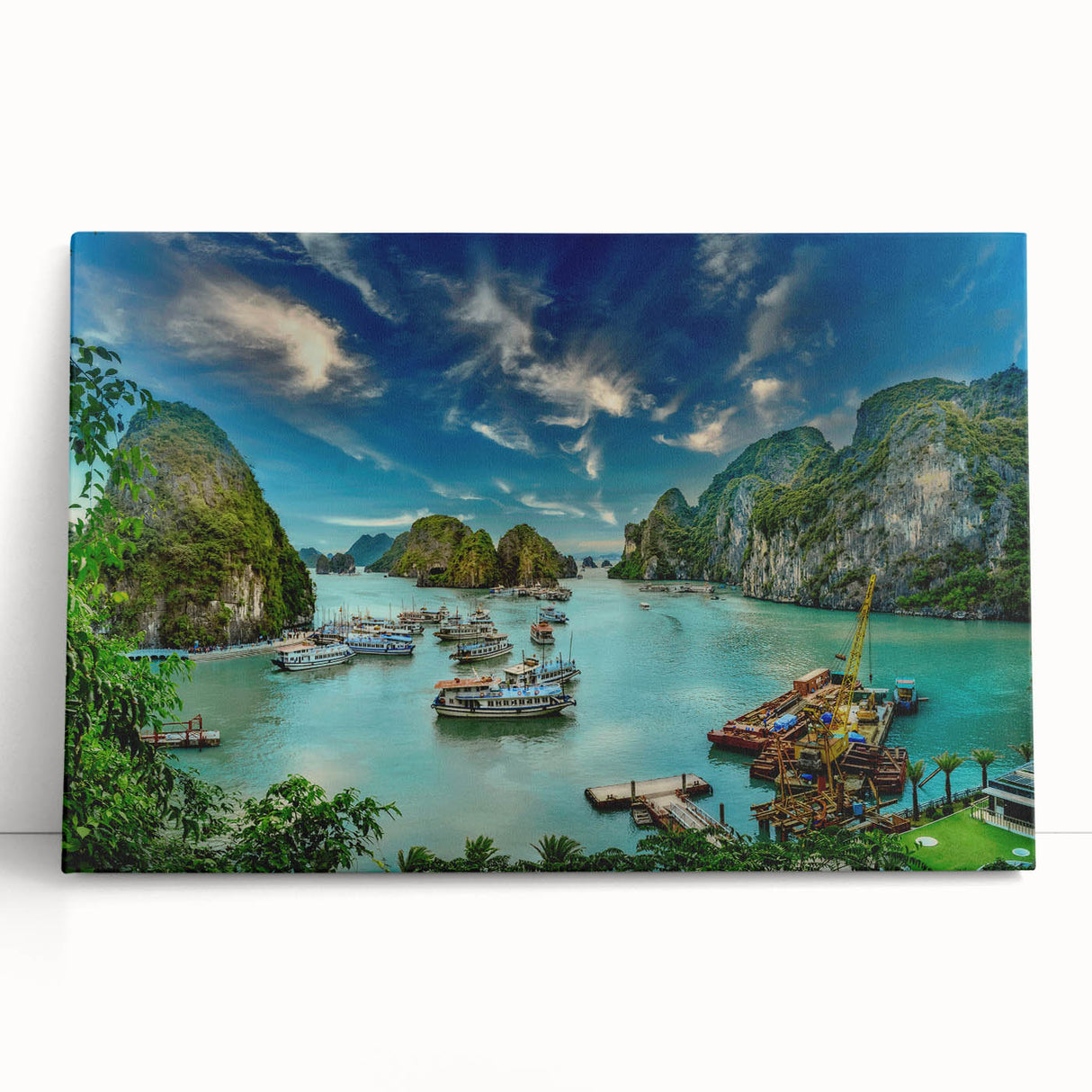 Black and white photograph of a Vietnamese landscape on stretched canvas, ideal for kitchen wall art or bedroom decor.