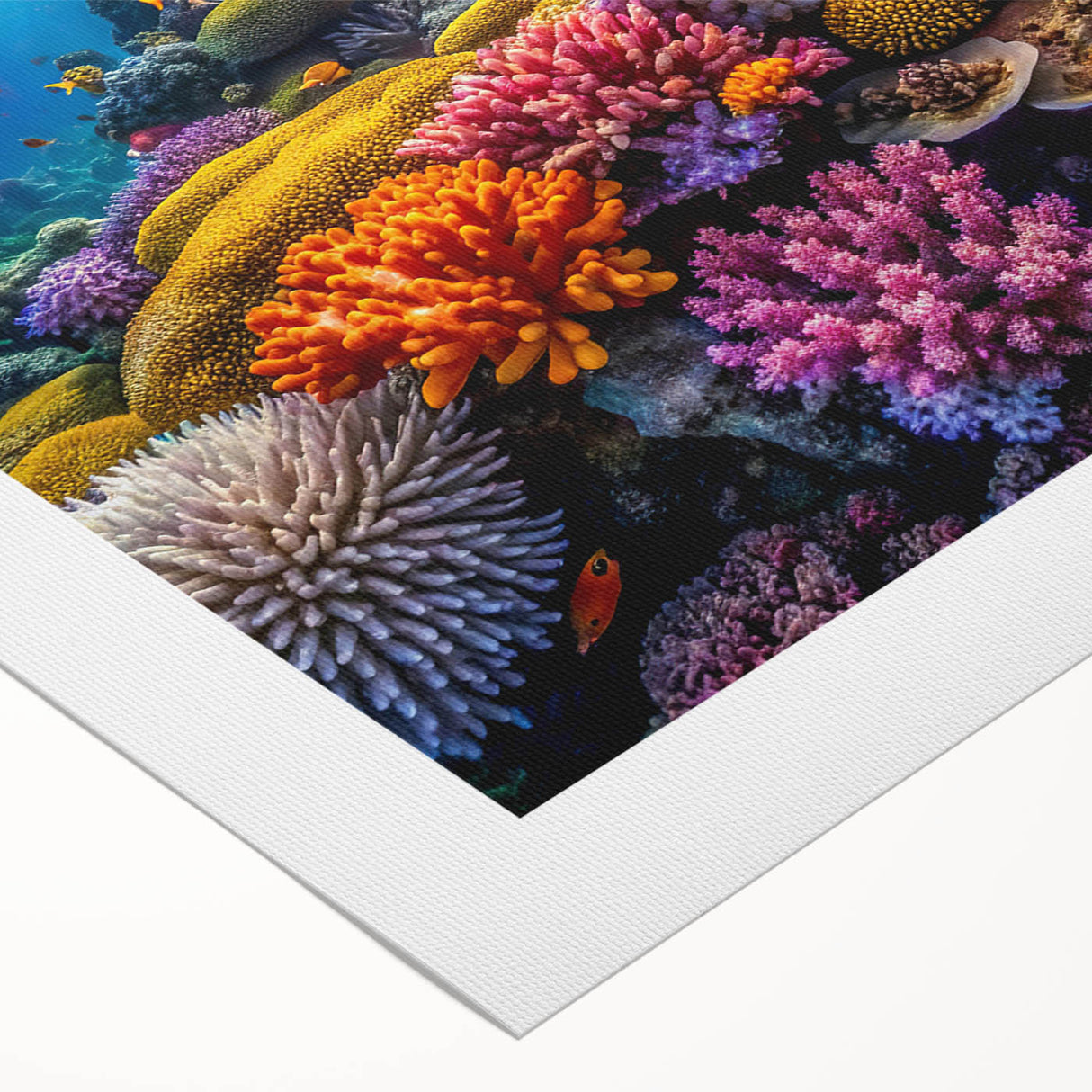 Art deco poster of the Great Barrier Reef in vibrant blues and greens on rolled canvas, ideal for dining room wall decor.