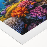 Art deco poster of the Great Barrier Reef in vibrant blues and greens on rolled canvas, ideal for dining room wall decor.