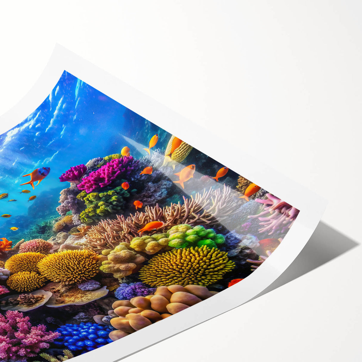 Extra large rolled print depicting the Great Barrier Reef in vibrant blue and green hues.