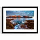 Extra large abstract art print of colorful, textured scenery, framed in black, ideal for living room decor.