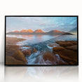 Large abstract wall art depicting a Tasmanian landscape in muted earth tones on a framed acrylic.