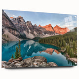 Acrylic print of Alberta, Canada scenery with vivid green and blue tones, ideal for dining room decor.