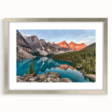Textured abstract art print of Alberta scenery in muted earth tones, framed with a silver mat, ideal for bedroom art.