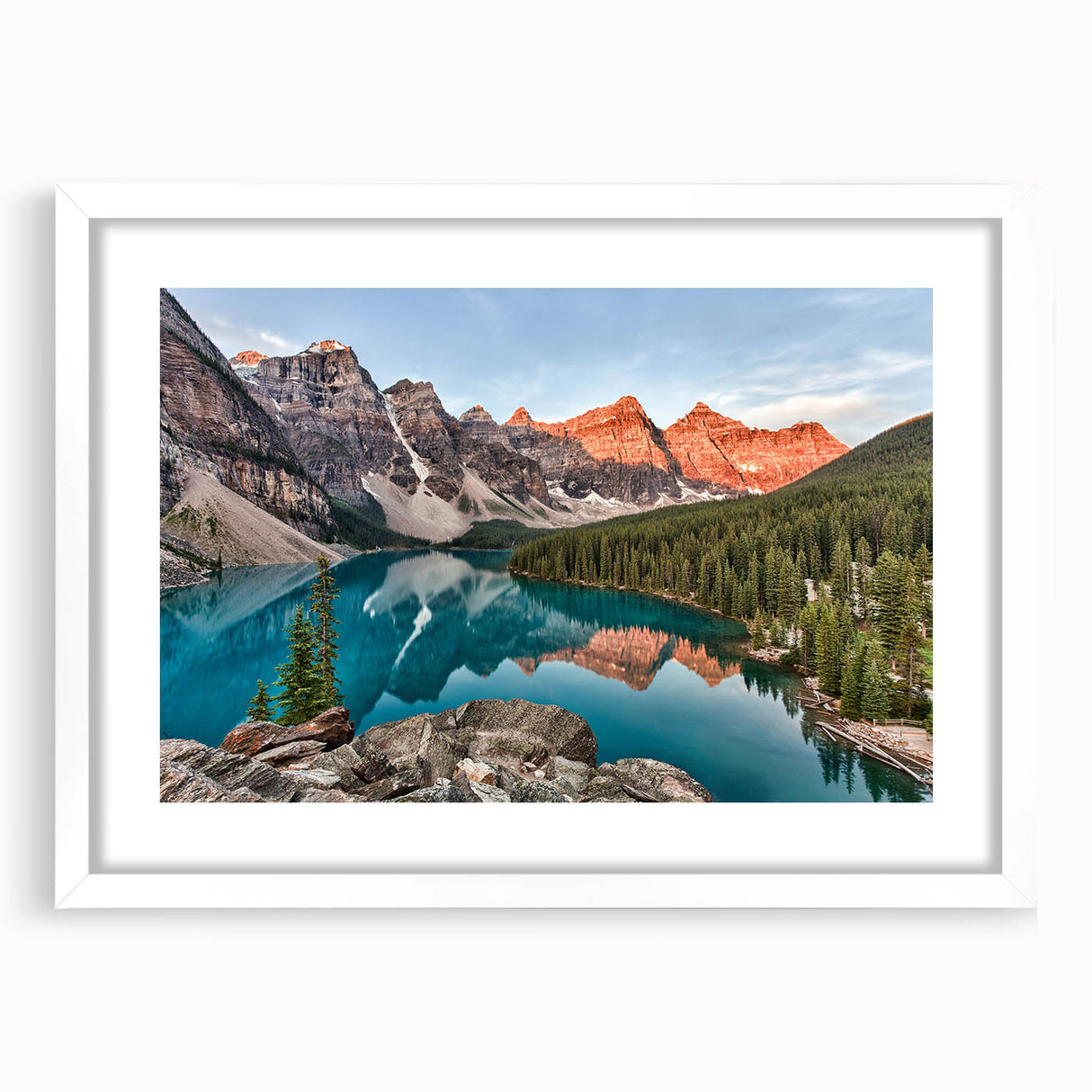 Abstract art print of Alberta scenery in muted earth tones on a white-framed canvas, suitable for dining room decor.