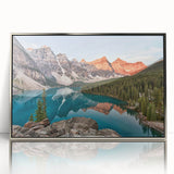 Mid-century modernist art depicting Alberta scenery in silver framed acrylic, ideal for nursery wall decor.