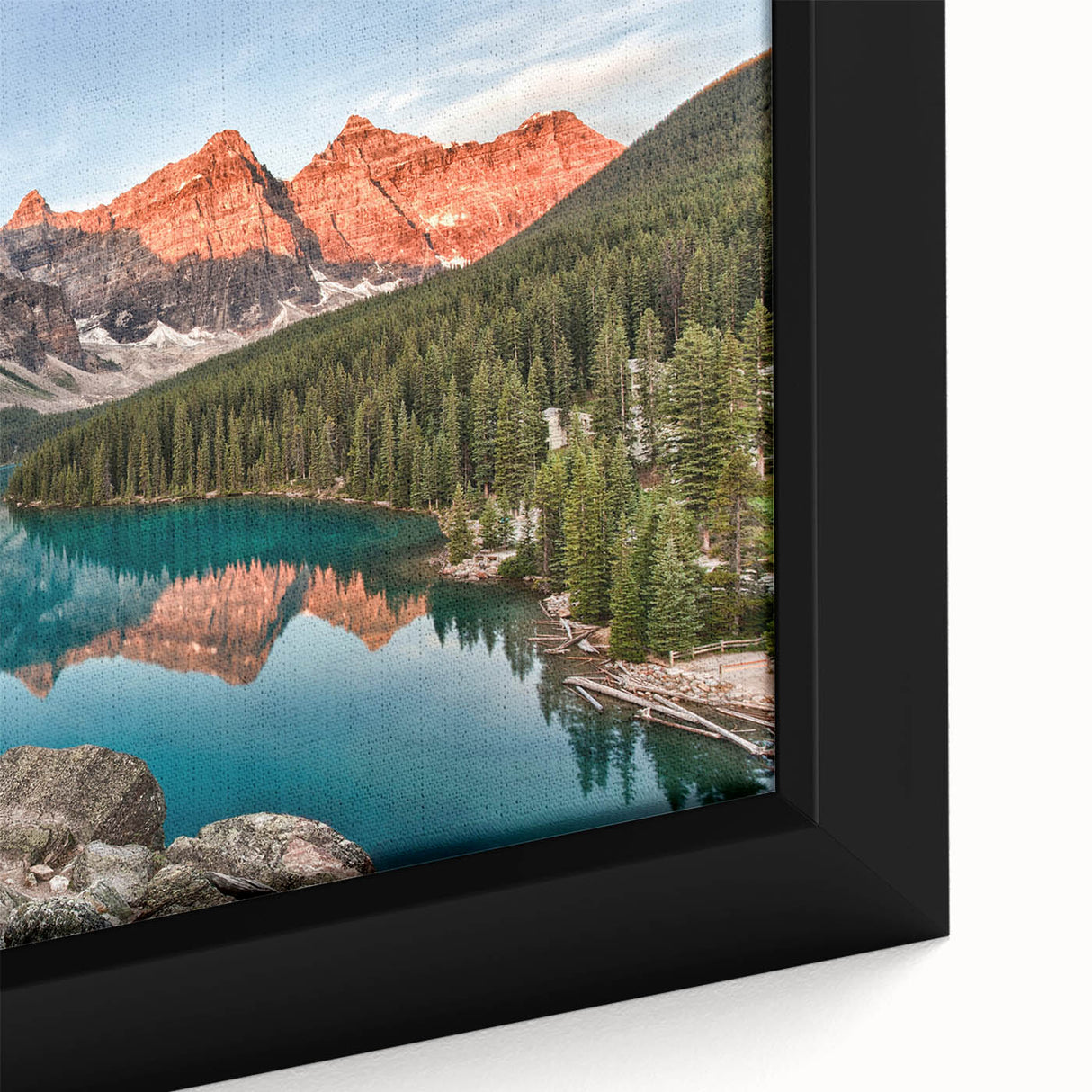 Extra large framed canvas featuring a textured depiction of the Alberta, Canada scenery in black with colorful art accents.