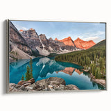 Framed canvas depicting a vintage-style landscape painting of Alberta, Canada, with colorful art on a black background.