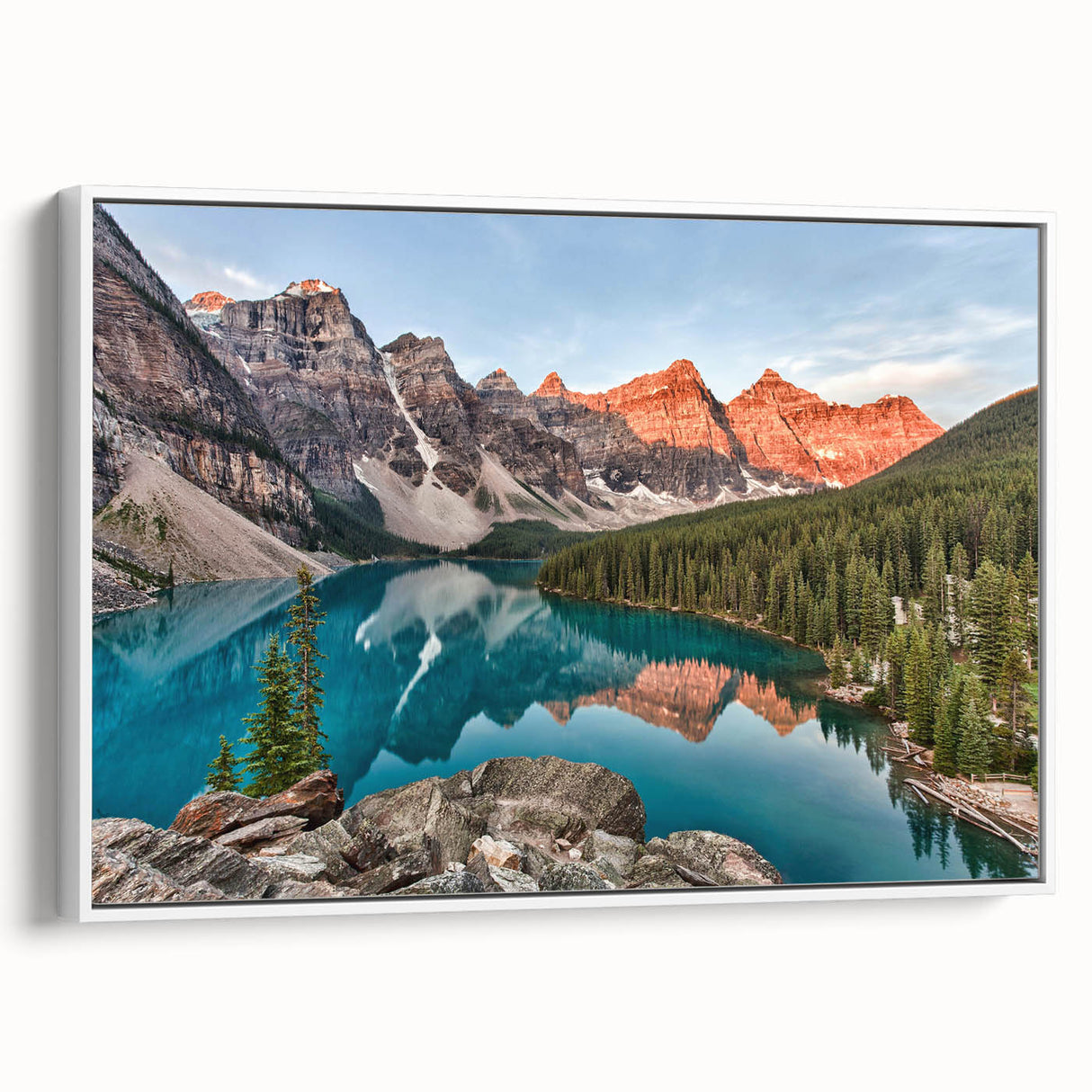Vintage poster art of Alberta, Canada scenery on a framed canvas, featuring colorful art on a black background.
