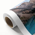 Art deco poster of Alberta, Canada scenery on rolled canvas, featuring muted earth tones, ideal for nursery wall art.