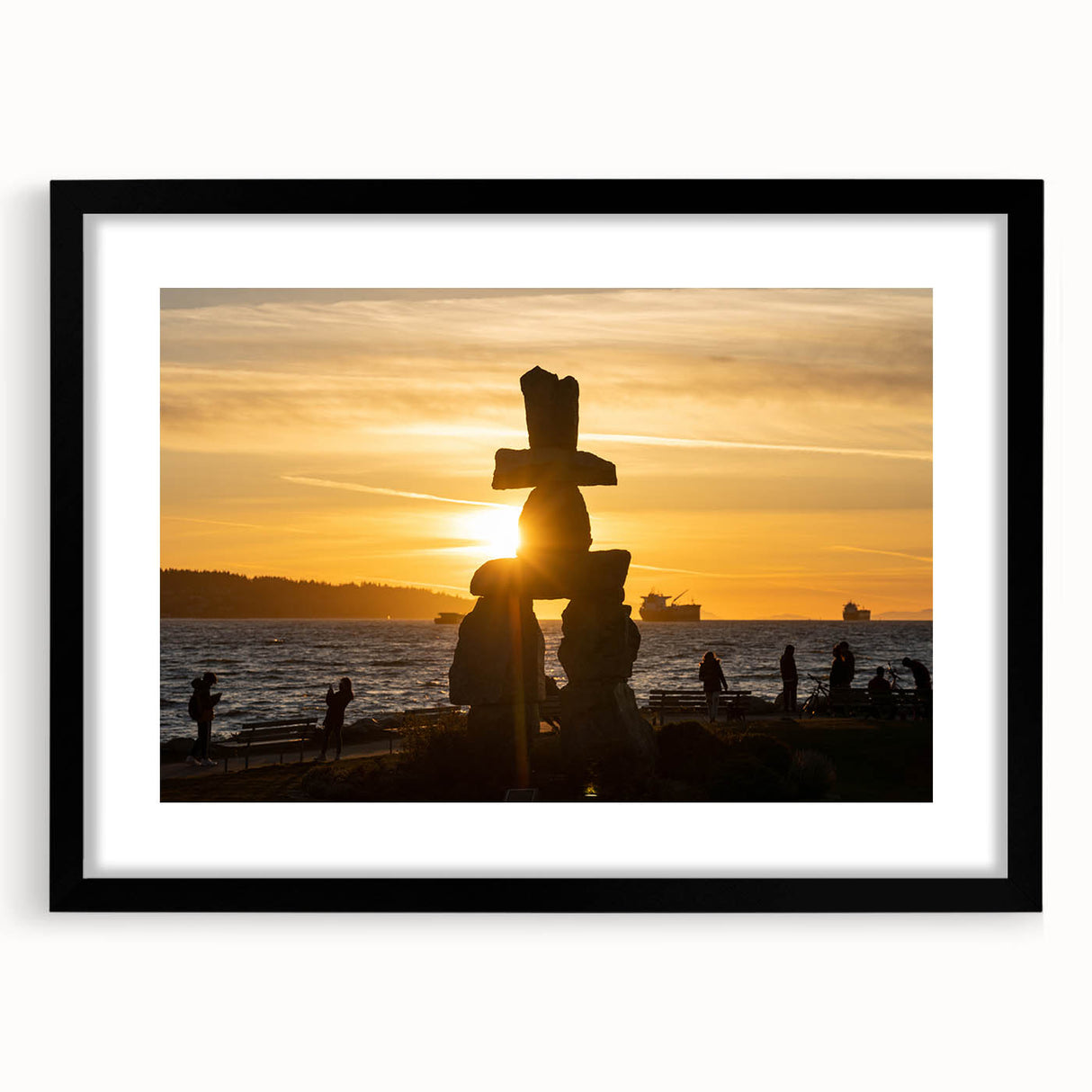 Extra large, textured abstract art print of colorful British Columbia scenery on a black framed canvas.